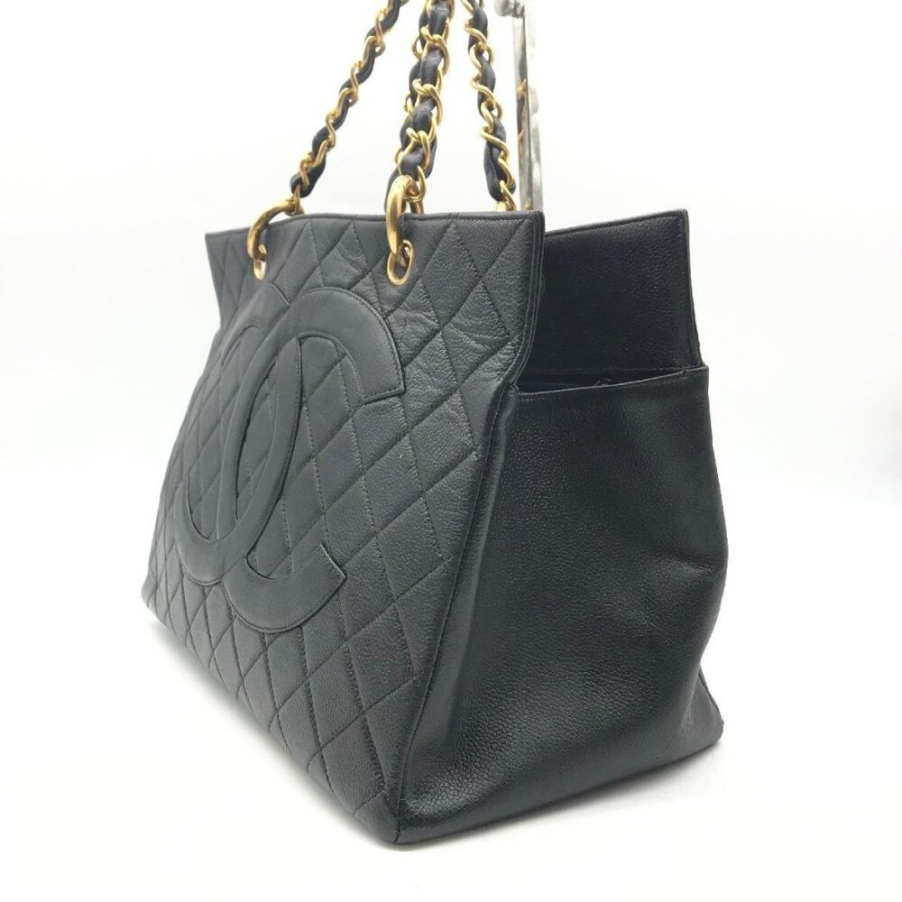 CHANEL Caviar Tote Grand Shopper GST Quilted Chain Shoulder Bag Purse Black - Picture 5 of 12
